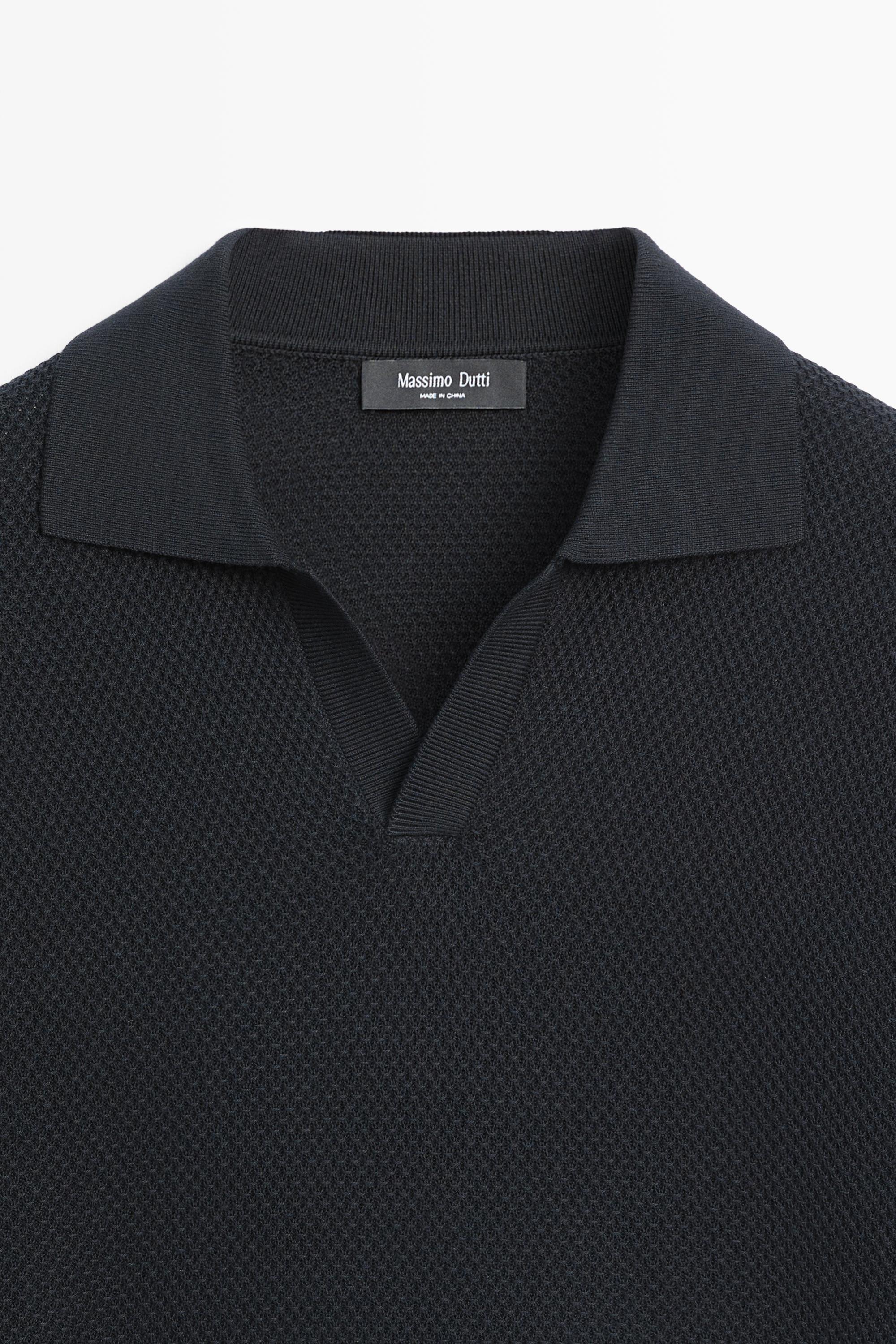 Cotton blend knit V-neck polo shirt